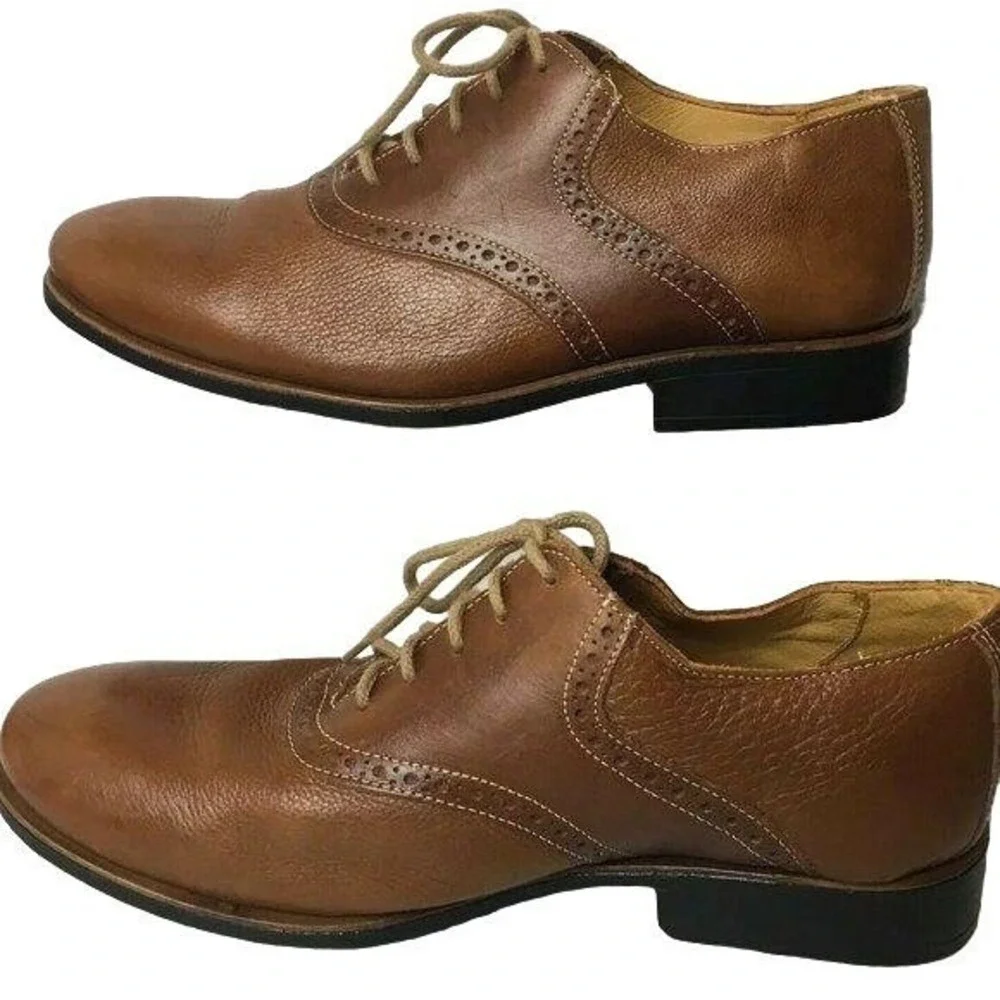 Sandro‎ Plain Toe Leather Oxford Shoes Mens 8.5 D Cognac Brown 5 Eyelet Comfort